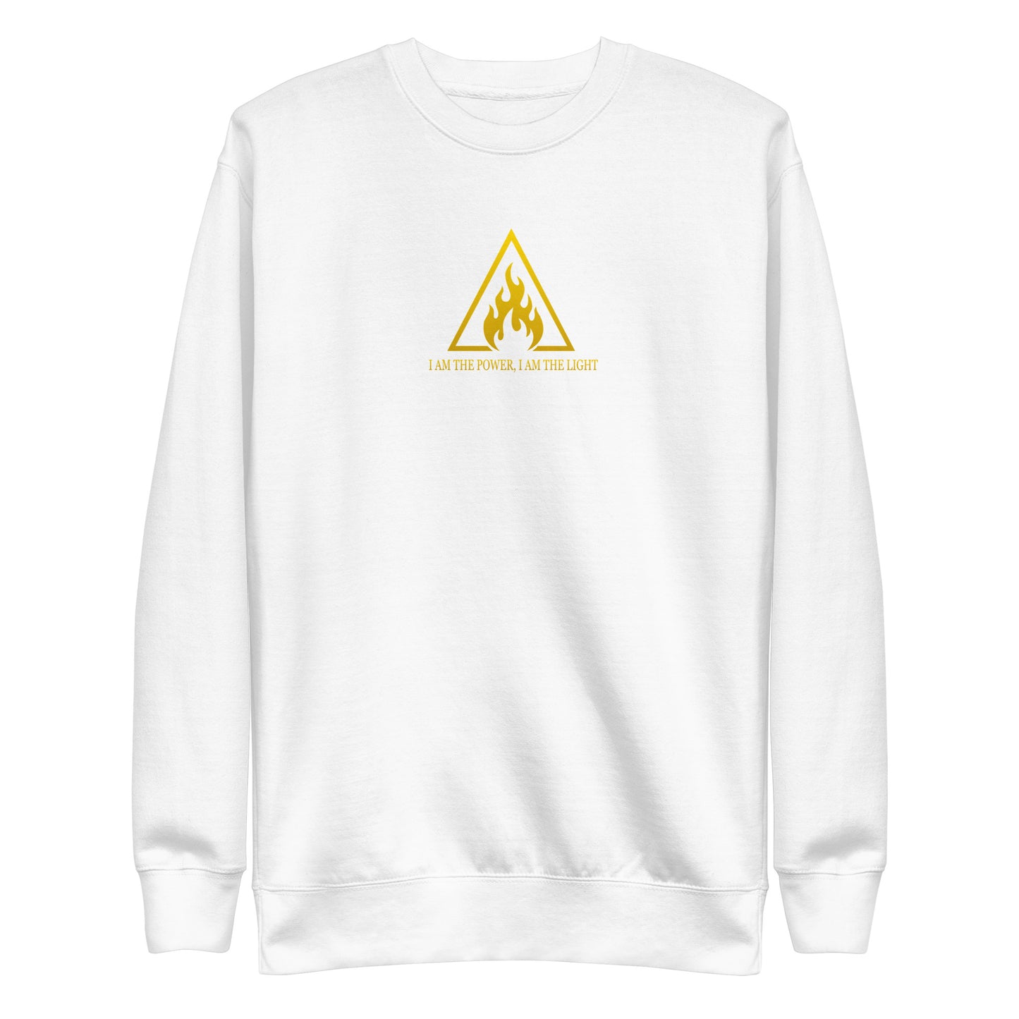 Black sweatshirt with yellow triangle design and text on a white background