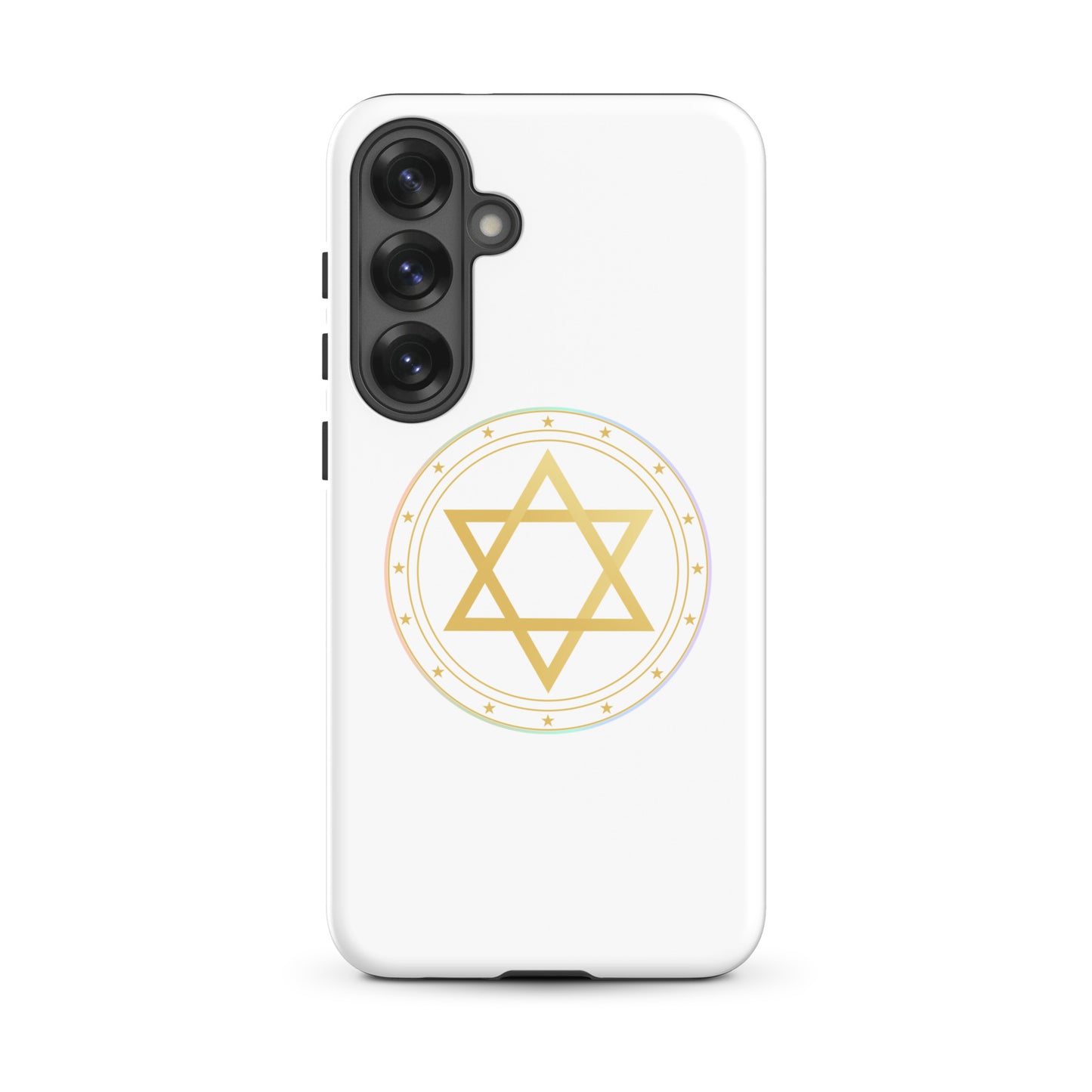 Phone case with a Gold sacred geometry phone case featuring 5 elements symbols: Earth, Fire, Water Air, and ether. Spiritual protection and intuition catalyst design.