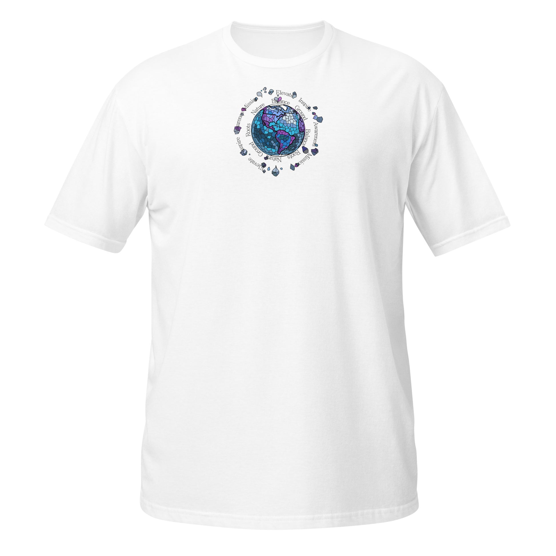 White unisex T-shirt with a vibrant Air element graphic design from the Elements collection, isolated on a white background