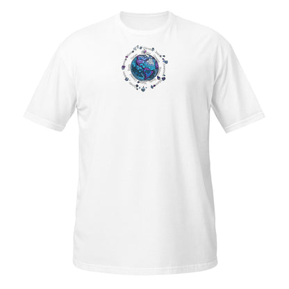 White unisex T-shirt with a vibrant Air element graphic design from the Elements collection, isolated on a white background