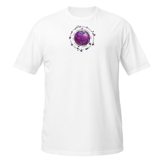 White unisex T-shirt with a vibrant Aether element graphic design from the Elements collection, isolated on a white background