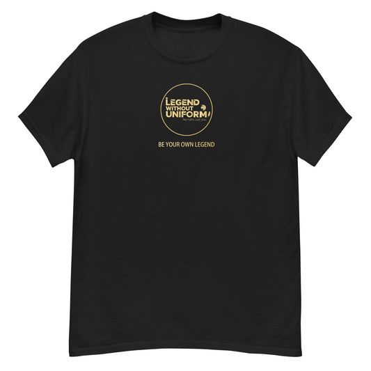 Black t-shirt with The Golden  seal representing 'Be Your Own Legend' and the journey of polishing one's inner diamond through heart-led decisions.