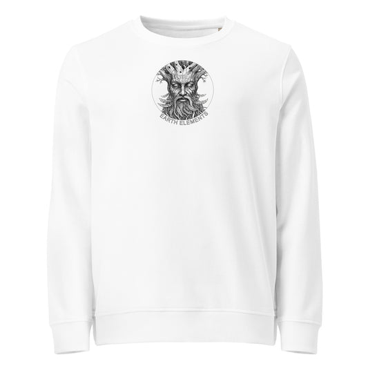 White sweatshirt with a graphic design on a white background